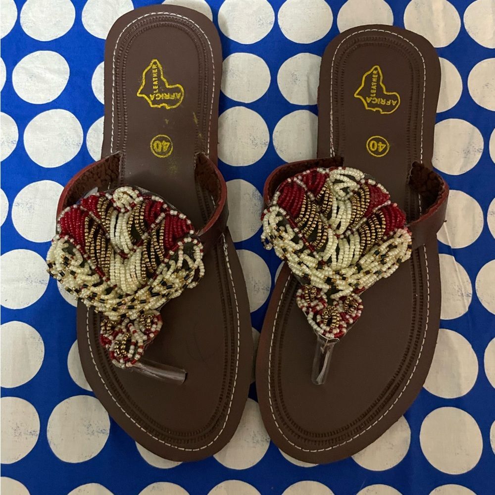 * Beaded Sandals Size 40 Fits 8.5 Handmade Flip Flops